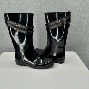 Coach Tara Rubber Rain Boots Black Gold Women's‎ Size 8B